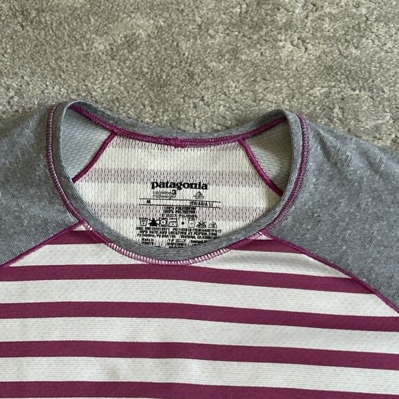 Patagonia Shirt Womens Medium Capilene 3 Midweight Crew Baselayer Top Striped - Picture 2 of 7